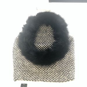 Black & White Faux Fur Knitted Winter Hat/Beanie/Scarf